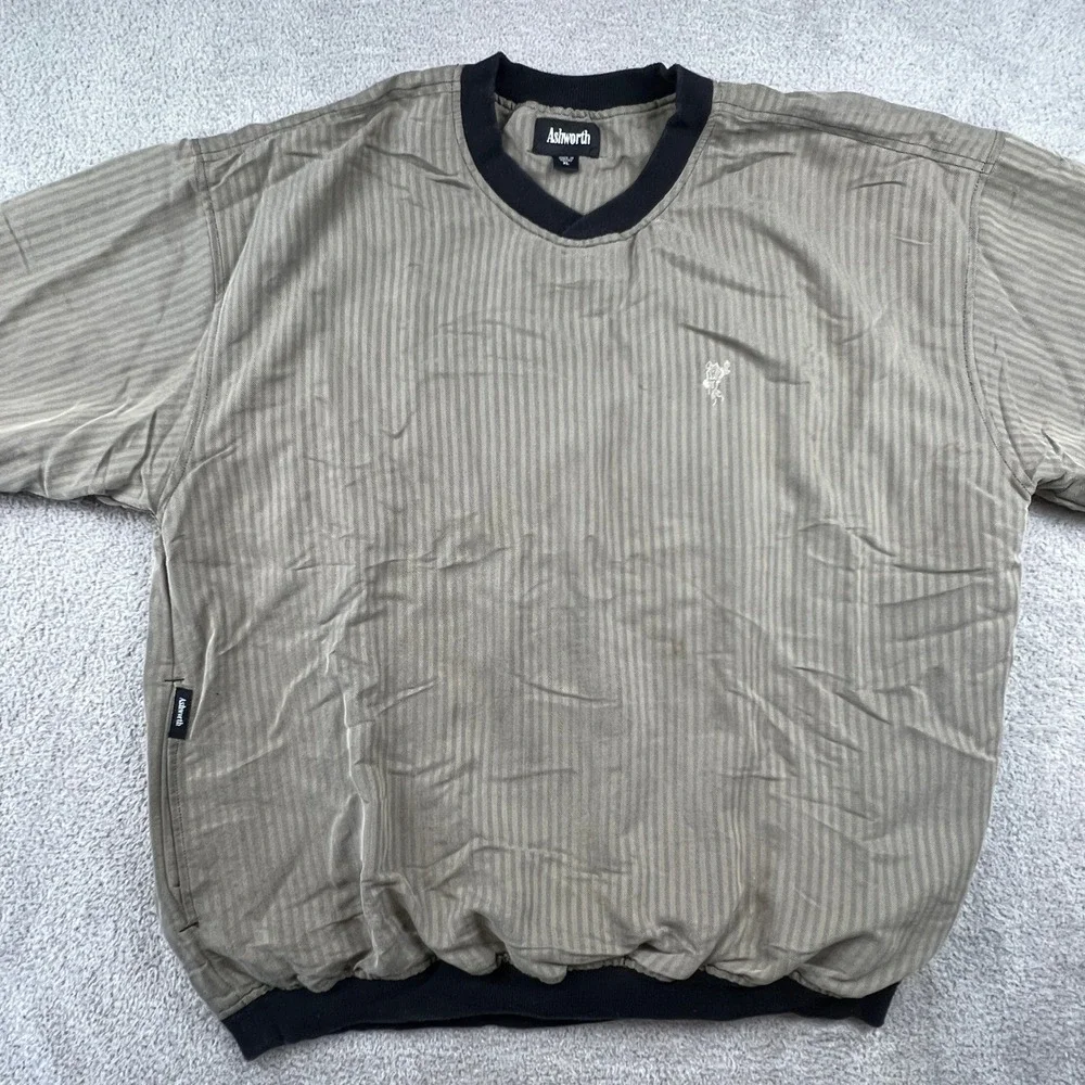 Ashworth Men's V-Neck XL Pullover Olive Herringbone Golf Windshirt Skater‎